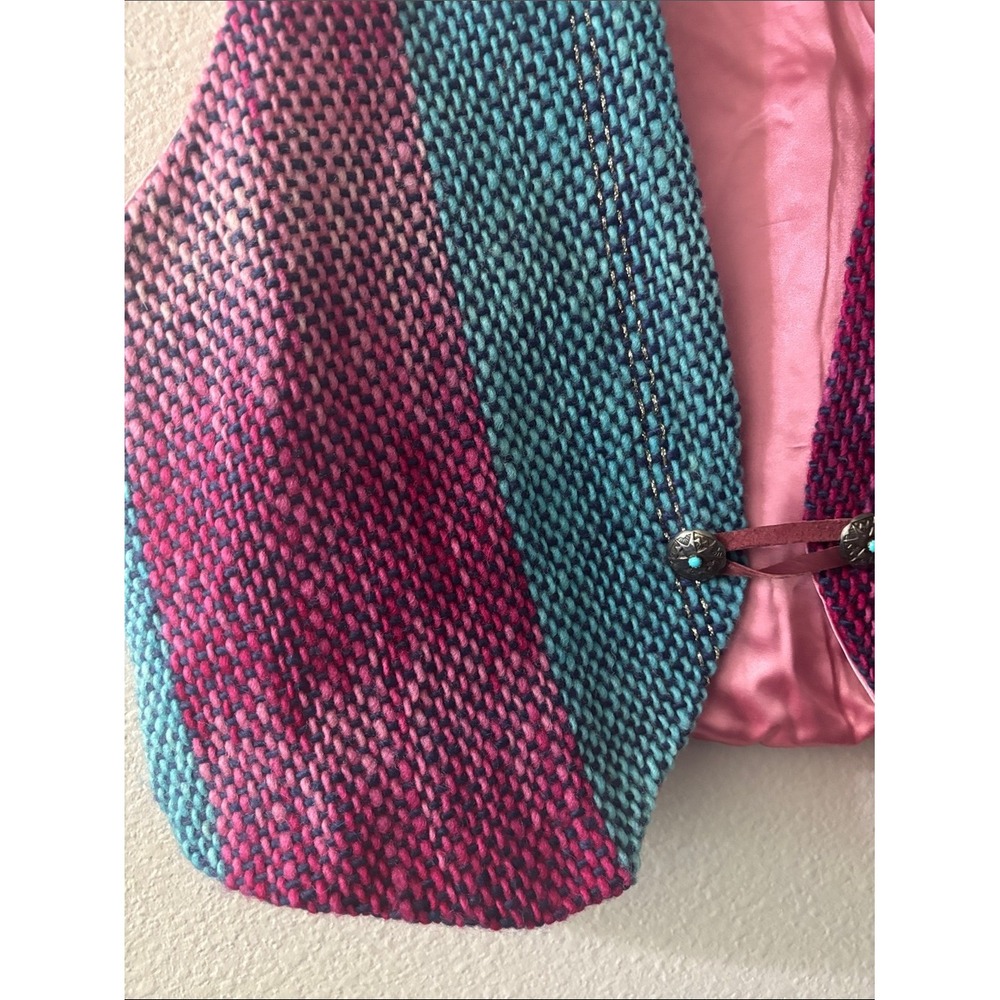 Women's SZ Large/XL Handwoven Multicolor Textured Vest w/Pink Lining Boho Ombre - Picture 7 of 12
